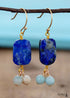 Boho Earrings, Dangle Earrings, Square Blue Lapise